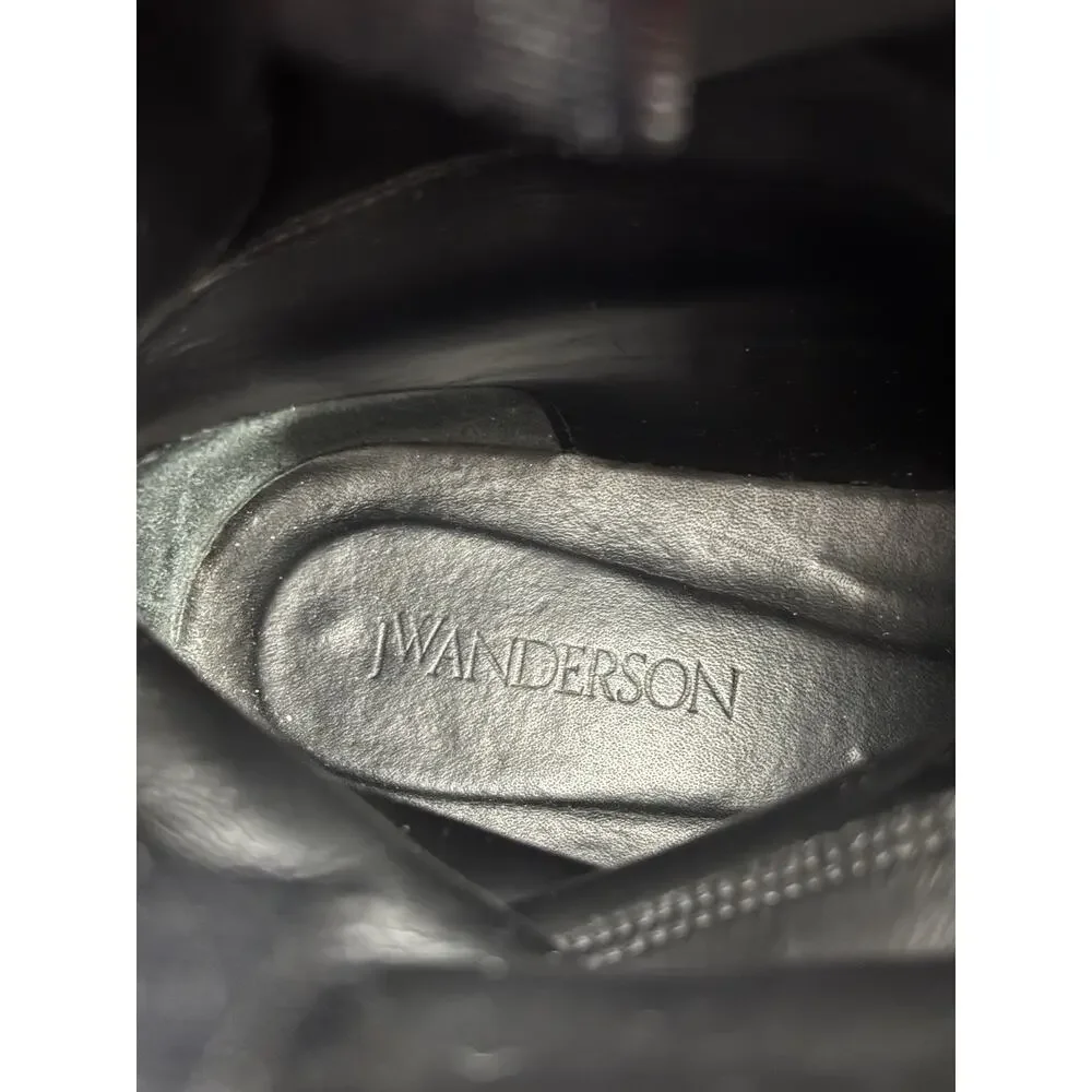 JW Anderson Logo Fisherman Boots Black Patent Leather White Sock Size 39 / 9